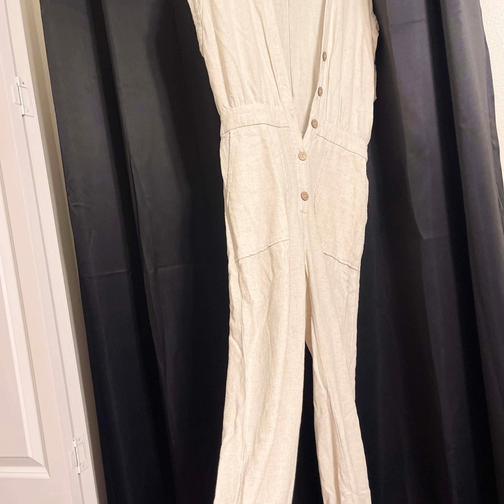 Elegant Beige Button-Down Jumpsuit
